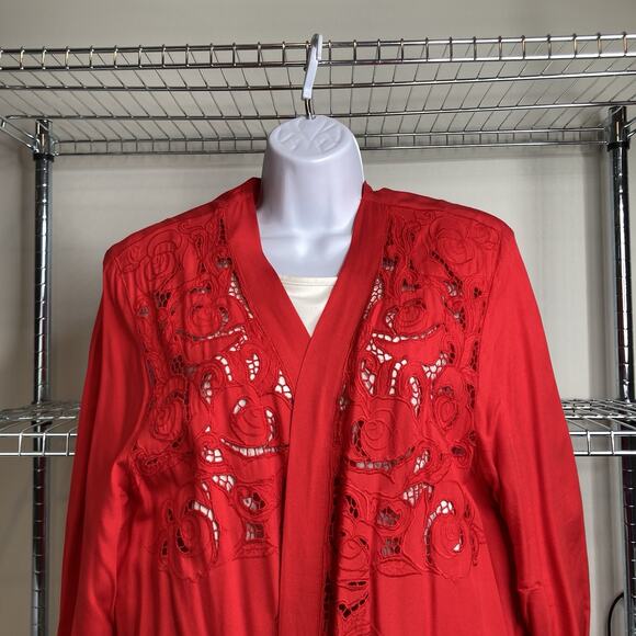 Vintage Cache Y2K Red Eyelet Long Duster Cardigan Est, Size M/L Statement Glam - Picture 6 of 11